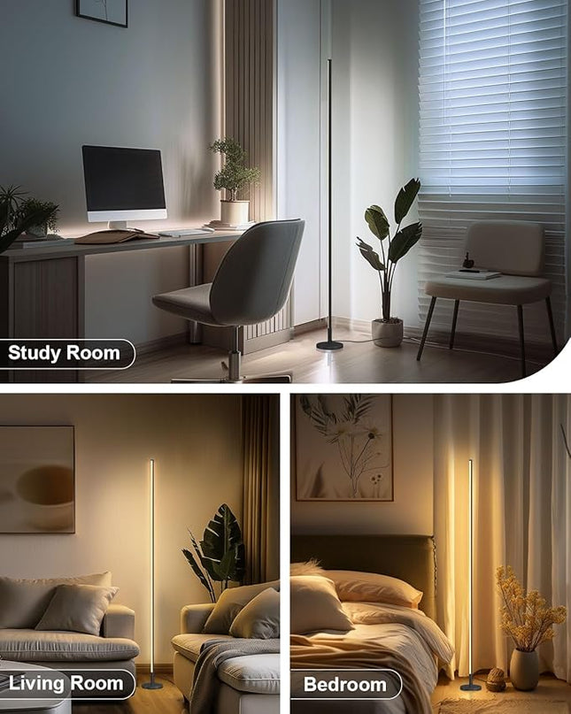 Modern Corner Floor Lamp - 3000K-6000K LED Standing Lamp - Minimalist Dimmable Floor Lamp with Remote Control for Living Room, Bedroom (Black) - LeafyLoom