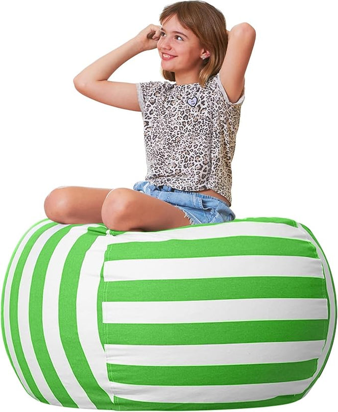 Aubliss Stuffed Animal Bean Bag Storage Chair, Beanbag Covers Only for Organizing Plush Toys, Turns into Bean Bag Seat for Kids When Filled, Medium 32"-Canvas Stripes Green/White - LeafyLoom