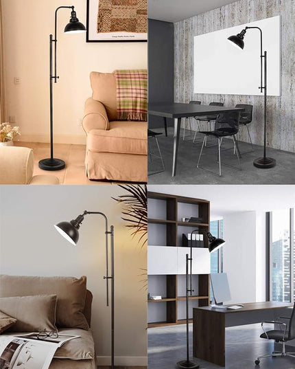 Floor Lamp, Industrial Floor Lamps for Living Rooms & Bedrooms - Rustic Farmhouse Reading Lamp Standing, Adjustable Metal Heads Indoor Task Lighting for Living Room Office Home Décor (Black-02) - LeafyLoom