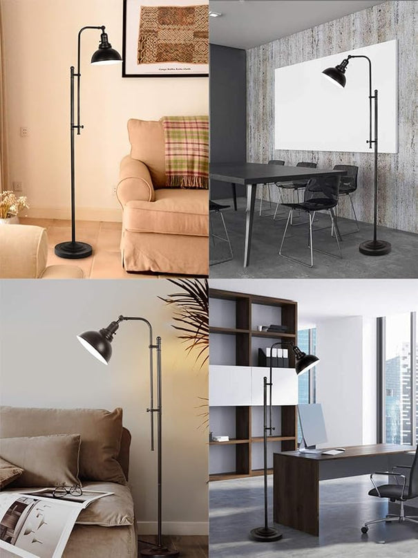 Floor Lamp, Industrial Floor Lamps for Living Rooms & Bedrooms - Rustic Farmhouse Reading Lamp Standing, Adjustable Metal Heads Indoor Task Lighting for Living Room Office Home Décor (Black-02) - LeafyLoom