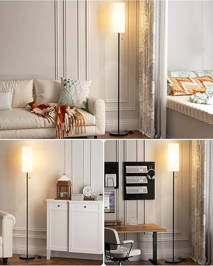 Ambimall Floor Lamp for Living Room with 3 Color Temperatures Bulb, 64" Standing lamp with Linen lampshade for Bedroom, Minimalist Pole Lamp, White Shade & Black Pole - LeafyLoom
