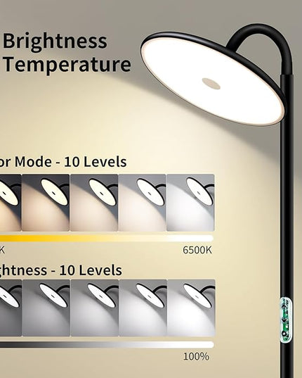 chiphy Floor Lamp, 76'' Tall Lamp, 40W 3500LM 30000Lux Super Bright Floor Lamps for Living Room, Dimmable 2300K-6500K Adjustable Gooseneck with Remote Control Floor Lamp for Bedroom Reading Office - LeafyLoom