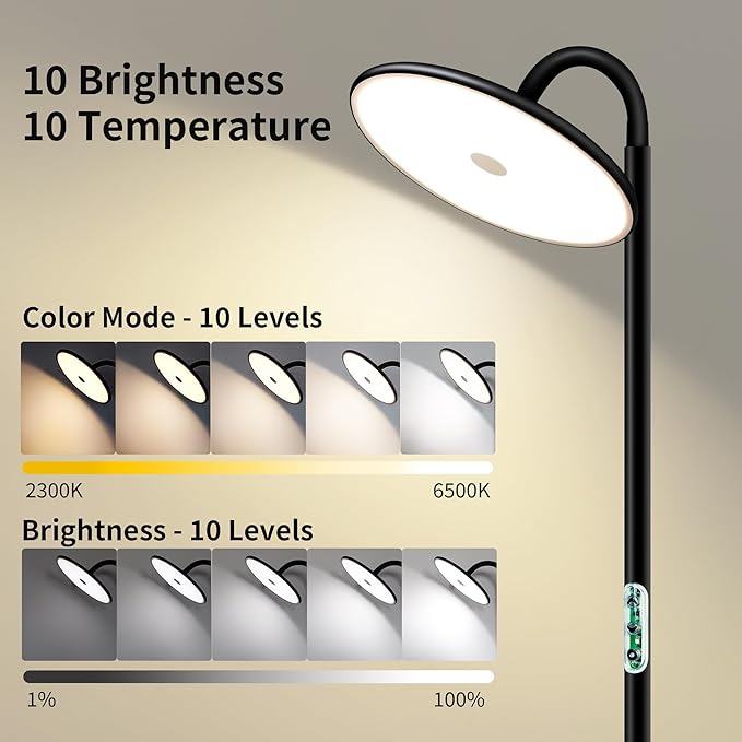 chiphy Floor Lamp, 76'' Tall Lamp, 40W 3500LM 30000Lux Super Bright Floor Lamps for Living Room, Dimmable 2300K-6500K Adjustable Gooseneck with Remote Control Floor Lamp for Bedroom Reading Office - LeafyLoom