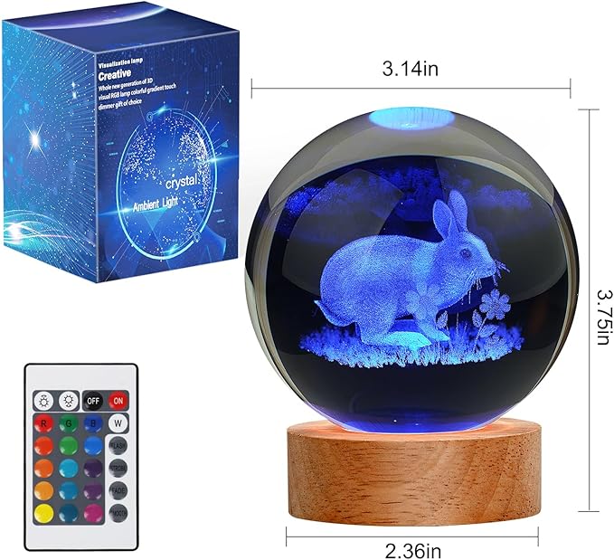 Easter Bunny Lamp Things for Teen Girls, Large 3D Bunny Night Light, Crystal Rabbit Lamp 16 Color Changing with Remote Control for Bedroom Decor, Night Light Bunny with Flowers - LeafyLoom