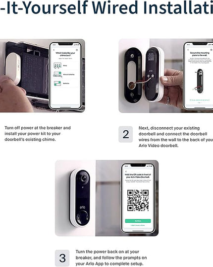 Arlo Essential Wired Video Doorbell - HD Video, 180° View, Night Vision, 2 Way Audio, DIY Installation (wiring required), Security Camera, Doorbell Camera, Home Security Cameras, White - AVD1001 Arlo