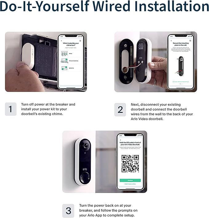 Arlo Essential Wired Video Doorbell - HD Video, 180° View, Night Vision, 2 Way Audio, DIY Installation (wiring required), Security Camera, Doorbell Camera, Home Security Cameras, White - AVD1001 Arlo
