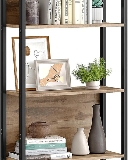 VASAGLE 5-Tier Bookshelf, Book Shelf, Industrial Bookcase, with Steel Frame, for Living Room, Home Office, Bedroom, 9.4 x 24.4 x 65 Inches, Camel Brown and Black ULLS025B50 - LeafyLoom
