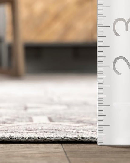 nuLOOM 8x10 Machine Washable Rain Haven Vintage Medallion Area Rug, Grey, Traditional Faded Design, Non-Slip Backing, Stain Resistant, For Bedroom, Dining Room, Living Room, Kitchen - LeafyLoom