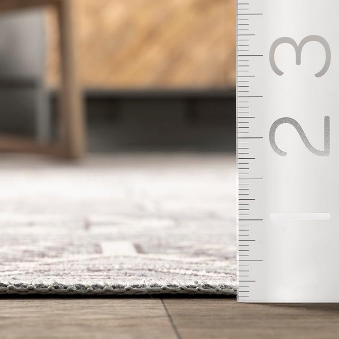nuLOOM 8x10 Machine Washable Rain Haven Vintage Medallion Area Rug, Grey, Traditional Faded Design, Non-Slip Backing, Stain Resistant, For Bedroom, Dining Room, Living Room, Kitchen - LeafyLoom