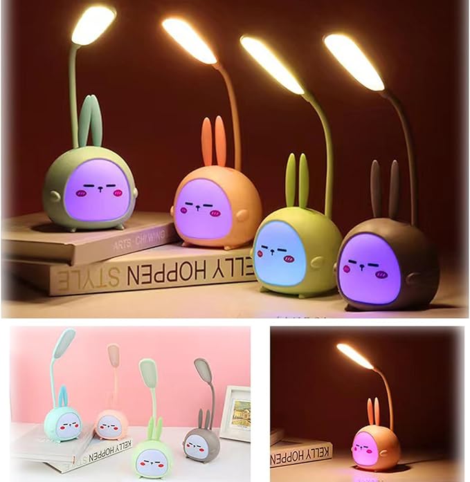 Cute Bunny Desk Lamp, Portable LED Desk Lamps with Night Light,Rabbit Foldable USB Rechargeable Reading Light for Children Boys Girls Study (Green) - LeafyLoom