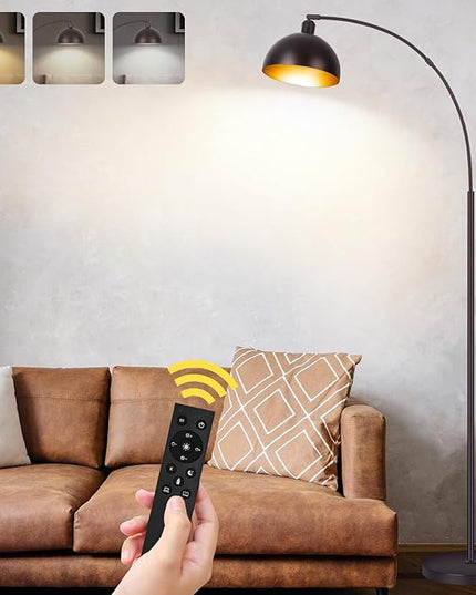 Bronze Arch Floor Lamps for Living Room Dimmable - Upgraded 9W LED Arc Lamp with 4 Color Temperatures, Remote Control Rustic Arched Floor Lamp, Reading Standing Lamp for Bedroom (Bulb Included) Brown - LeafyLoom
