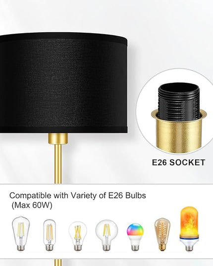 BoostArea Gold Floor Lamp Standing Lamp, 9W LED Floor Lamps with 3 Color Temperatures, Simple Tall Lamp with Linen Lampshade, On/Off Footswitch, Pole Lamps for Living Room, Bedroom, Office, Black - LeafyLoom