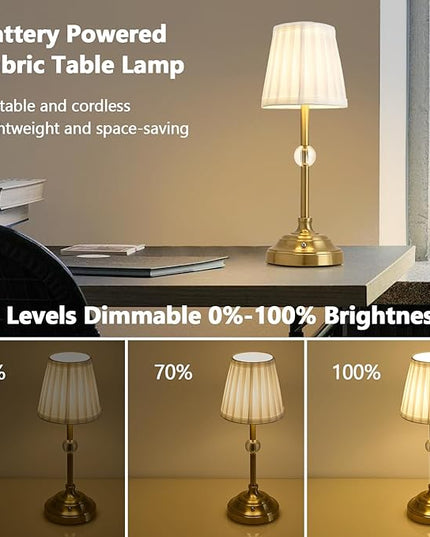 LED Cordless Table Lamps Rechargeable 5000mAh Battery Operated Powered Lighting Small Table lamp,Portable Fabric Shade Bronze Table Lamps,Touch Lamp Dimmable for Bedroom/Bedside/Living Room - LeafyLoom
