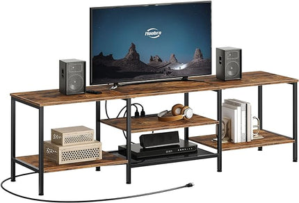HOOBRO TV Stand with Power Outlets to 75 Inches, TV Console Table with Open Storage Shelves Cabinet, Industrial Media Entertainment Center for Living Room Bedroom, Rustic Brown and Black BF80DS01 - LeafyLoom