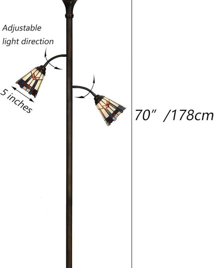 Bieye L10812 Mission Tiffany Style Stained Glass Floor Lamp for Reading Working Decorating, 3-Lights, 70 inches Tall - LeafyLoom
