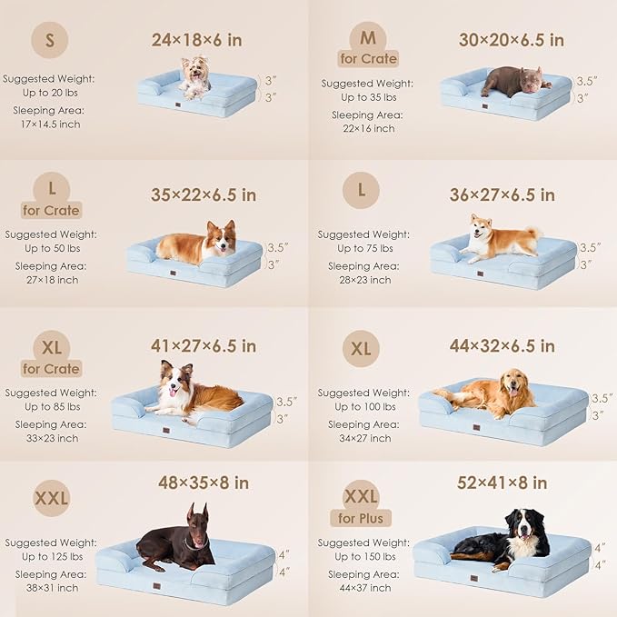 EHEYCIGA Orthopedic Dog Bed for Large Dogs, Waterproof Memory Foam with Sides, Non-Slip Bottom and Egg-Crate Foam Couch Bed with Washable Removable Cover, Light Blue EHEYCIGA