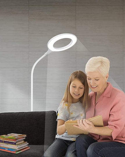 Bright Floor Lamp for Office, Reading and Bedrooms. LED Floor Lamp for Lash Light for EyeLash Extensions, Makeup & Nail Spa. Gooseneck Standing Lamp (White) - LeafyLoom