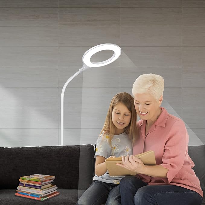 Bright Floor Lamp for Office, Reading and Bedrooms. LED Floor Lamp for Lash Light for EyeLash Extensions, Makeup & Nail Spa. Gooseneck Standing Lamp (White) - LeafyLoom