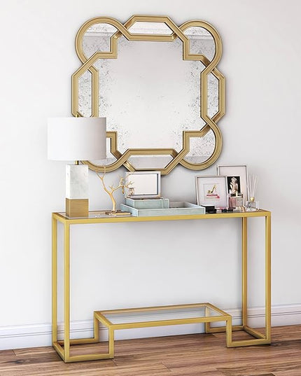 Henn&Hart 47.75" Wide Rectangular Console Table in Brass, Entryway Table, Accent Table for Living Room, Hallway - LeafyLoom