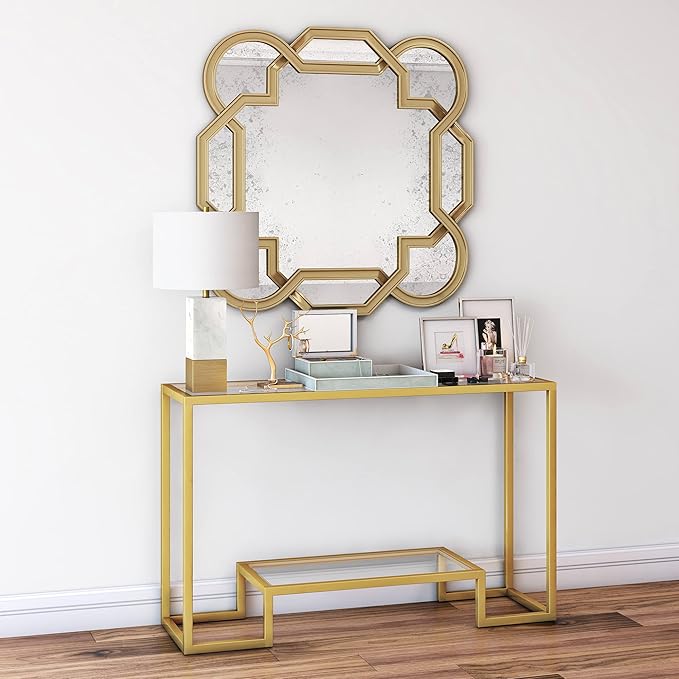 Henn&Hart 47.75" Wide Rectangular Console Table in Brass, Entryway Table, Accent Table for Living Room, Hallway - LeafyLoom