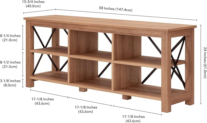 Henn&Hart Rectangular TV Stand for TV's up to 65" in Golden Brown, TV Stands for the Living Room - LeafyLoom