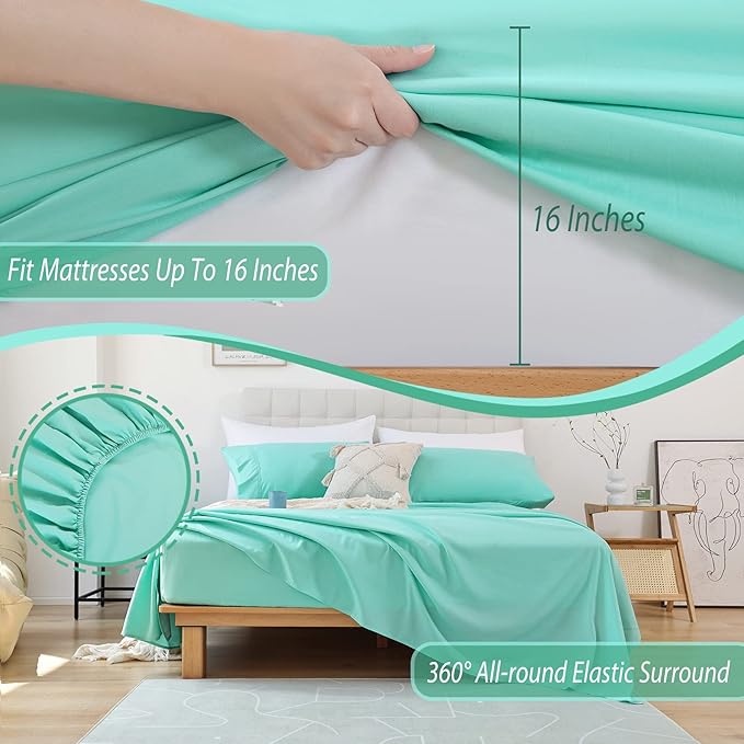 Full Sheet Set - 4 Piece Soft Breathable Bed Sheets for Full Size Bed, Extra Deep Pocket Lxuury Brushed Sheets, Cooling Hotel Bedding Sheets and Pillowcases, Wrinkle Free Oeko-Tex Sheets - LeafyLoom