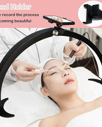 Half Moon Light for Nail Desk with Phone Holder, 29in Half Moon Table Lamp with Wire Controller & Remote, Dimmable Nail Desk Light for Eyelash Extension, Nail Tech, Beauty Care, Tattoos,Crafts - LeafyLoom