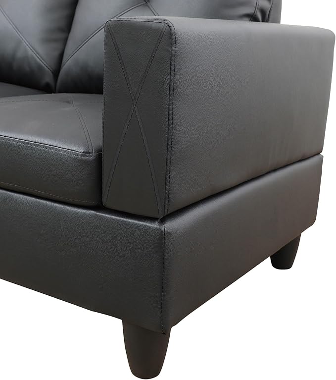 L-Shaped Sectional Couches with 66.5'' Chaise Lounge & Storage Ottoman Modular Room Sofas for Home Office Apartment, Large Living Furniture, 97'' Left Hand Facing, Black Faux Leather - LeafyLoom