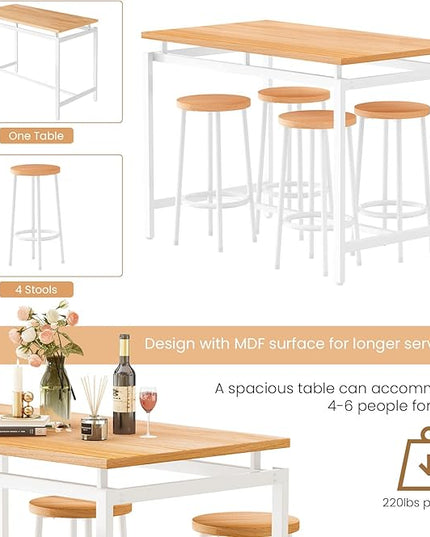 DKLGG Dinner Table Set for 4, Modern Kitchen Table and Chairs for 4 Wooden Top and Adjustable Metal Legs, Small Dining Room Table Set 5 Pieces Compact Design for Small Space - LeafyLoom