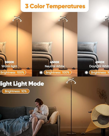 Modern LED Floor Lamp, Rotatable Standing Lamp with Foot Switch, 20W Bright Reading Floor Light with 3 Color Temperatures, Black Stand up Lamp Tall Lamp for Living Room, Bedroom, Office - LeafyLoom