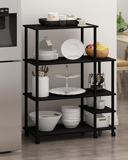 Furinno Turn-N-Tube Kitchen Shelf Cart, Americano/Black - LeafyLoom