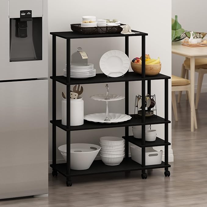 Furinno Turn-N-Tube Kitchen Shelf Cart, Americano/Black - LeafyLoom