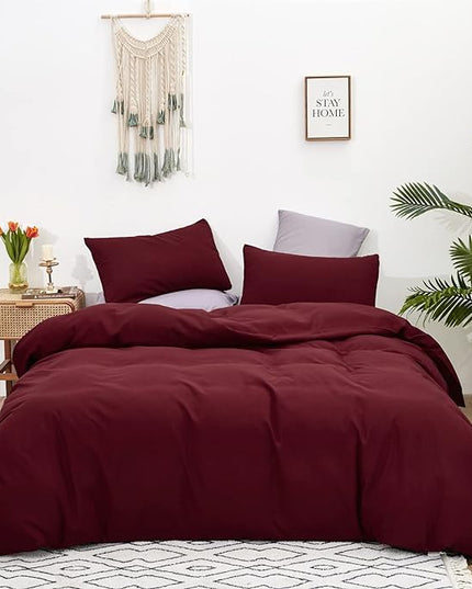 Burgundy Comforter Full Size Dark Red Bedding Set Soft Pure Burgundy Comforter Set Durable Burgundy 3 PCs Bed Set 1 Comforter with 2 Pillowcases - LeafyLoom