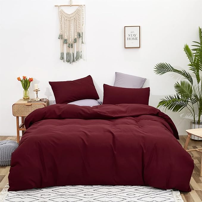 Burgundy Comforter Full Size Dark Red Bedding Set Soft Pure Burgundy Comforter Set Durable Burgundy 3 PCs Bed Set 1 Comforter with 2 Pillowcases - LeafyLoom