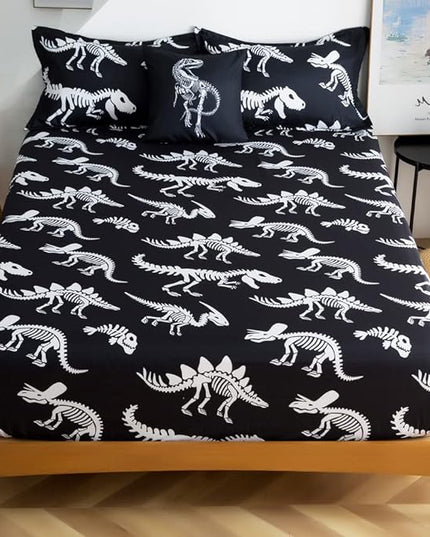 ADASMILE A & S Dinosaur Comforter Set Full Size for Boys Kids 6 Piece Dinosaur Bedding Full Bed in A Bag Comforter Set with Sheets Dinosaur Bed Set Bone Dinosaur Sheets Bone Dinosaur Comforter Sets - LeafyLoom