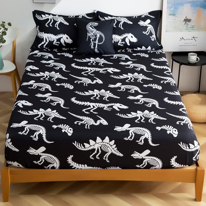 ADASMILE A & S Dinosaur Comforter Set Twin Size for Boys Kids 6 Piece Dinosaur Bedding Twin Bed in A Bag Comforter Set with Sheets Dinosaur Bed Set Bone Dinosaur Sheets Bone Dinosaur Comforter Sets - LeafyLoom