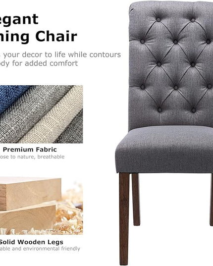 COLAMY Button Tufted Dining Chairs Set of 4, Parsons Upholstered Fabric Dining Room Chairs Kitchen Chairs with Wood Legs and Padded Seat, Dark Grey - LeafyLoom