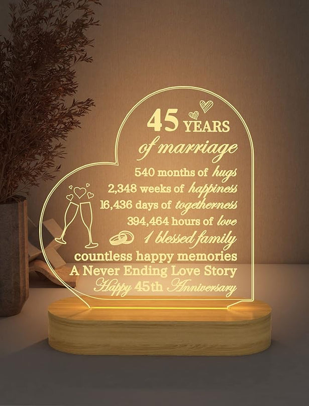 FULLOSUN Anniversary Wedding Gifts for Him/Her, I Love You Night Light 3D Illusion Lamp for Couple Wife Husband Romantic Valentines Wedding Day Present (45th) - LeafyLoom