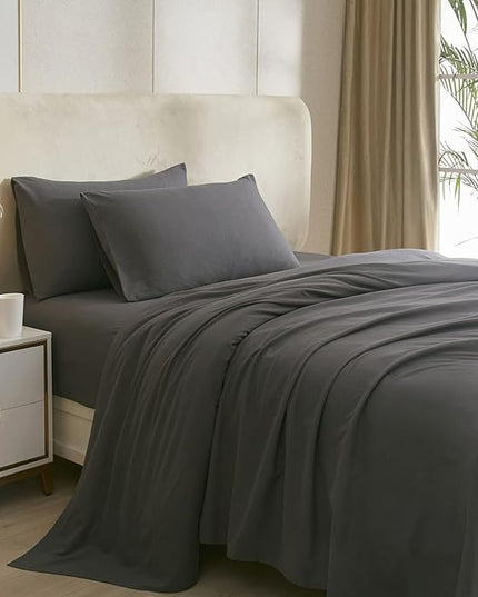 HighBuy Cooling Bed Sheets King 4 Piece Grey Bedding Sheet & Pillowcases Set,King Size Deep Pocket Fits Up to 16" Mattress,Easy Fit Fitted Sheets,Cooling Microfiber Sheets - LeafyLoom