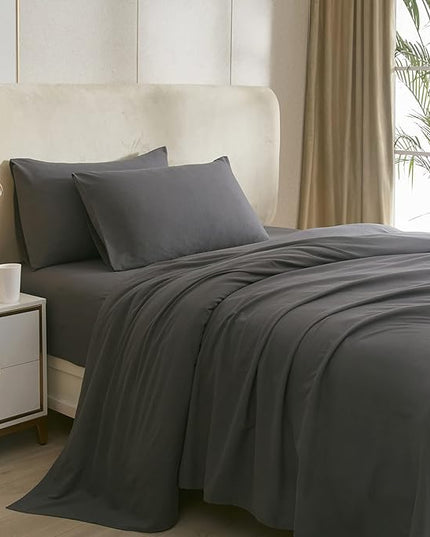 Grey Sheets Queen Size Bed Sheets 4 Piece - Luxury Soft Deep Pocket Fits Up to 16" Mattress - Wrinkle,Fade,Stain Resistant,Solid Grey Fitted Sheet Queen Sheets Set,Extra Soft Cooling Bed Sheets - LeafyLoom