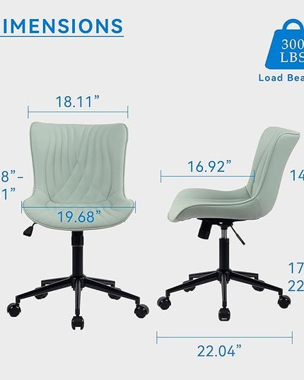 YOUNIKE Office Chair, Armless Desk Chair with Wheels, Home Office Computer Task Chairs, Modern Faux Leather Padded Vanity Chair, Adjustable Swivel Rolling Office Chair with Back, Mint Green - LeafyLoom