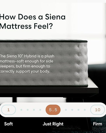 Siena 10” Full Hybrid Plush Mattress - Memory Foam & Innerspring System - 180 Night Trial - Premium Pressure-Relieving Layers - 10 Year Manufacturer Warranty - CertiPUR-US® Certified - LeafyLoom