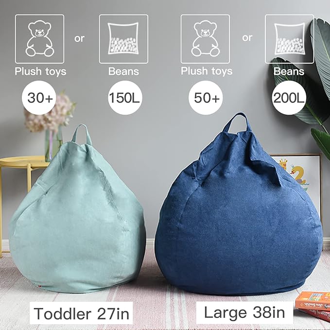 YuppieLife Stuffed Animals Bean Bag Chair Cover Candy-Colored Bean Bag（Just Cover, No Filling）/Large Stuff 'n Sit Organization/Toy Storage Bag/Kids Toys Organizer（27'',Dark Grey） - LeafyLoom