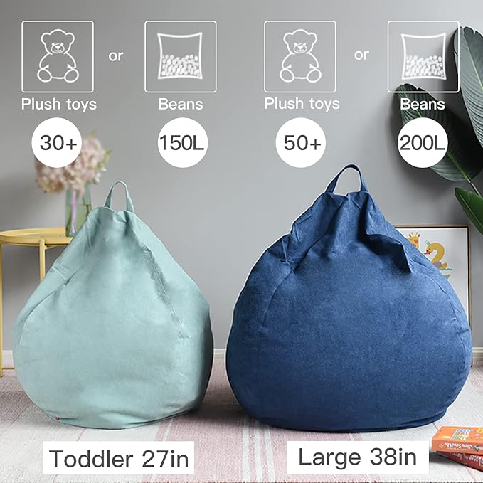 YuppieLife Stuffed Animals Bean Bag Chair Cover Candy-Colored Bean Bag（Just Cover, No Filling）/Large Stuff 'n Sit Organization/Toy Storage Bag/Kids Toys Organizer（27'',Grey） - LeafyLoom