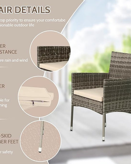 FDW Patio Conversation Set 4 Pieces Patio Furniture Set Wicker with Rattan Chair Loveseats Coffee Table for Outdoor Indoor Garden Backyard Porch Poolside Balcony,Gray Wicker/Khaki Cushions - LeafyLoom