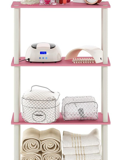 Furinno Turn-N-Tube 4-Tier Multipurpose Shelf Display Rack, Round Tubes, Pink/White - LeafyLoom