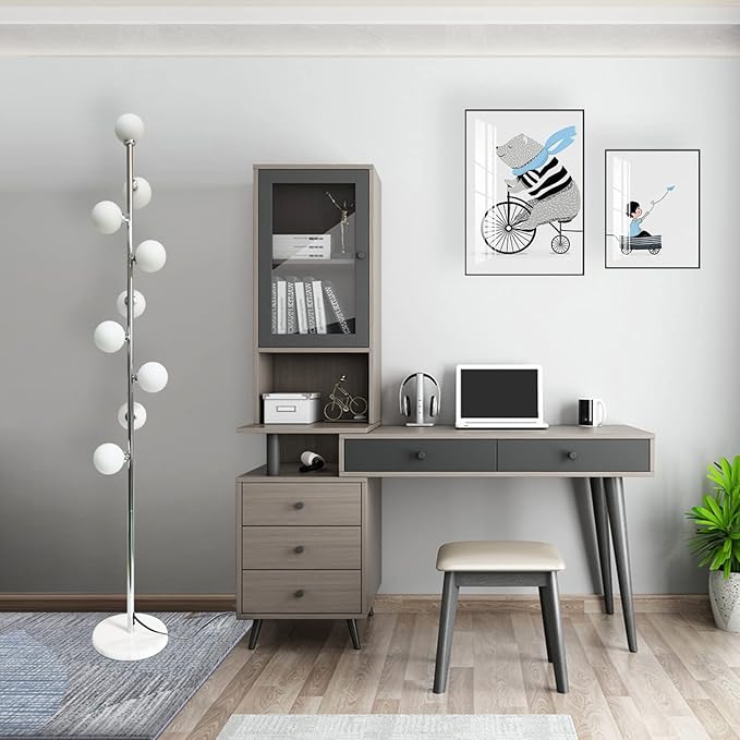 Hsyile Modern Creative Floor Lamp for Living Room,Bedroom,Office,Globe High Pole Standing Lamp, Tree Lamp Chrome Finish,9 LED Bulbs included - LeafyLoom