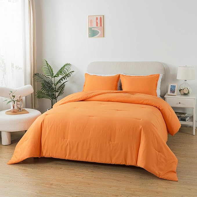 Burnt Orange Comforter Set Twin Size, Solid Terracotta Down Alternative Soft Boho Bedding Comforter Set, Fluffy Microfiber Comforter (68"x90") for All Seasons with Pillowcase - LeafyLoom