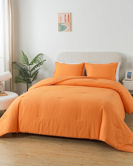 Full Size Burnt Orange Comforter Set, Solid Terracotta Down Alternative Soft Boho Bedding Comforter Set, Breathable Fluffy Microfiber Rust Comforter for All Seasons with Pillowcases - LeafyLoom