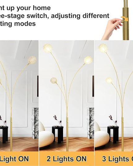 Depuley Floor Lamp, 3-Light Adjustable Metal Floor Lamps with Marble Base, Dimmable Tall Pole Tree Standing Lamp with Flexible Rotating Lights for Living Room, Bedroom(Gold, G9 Bulbs Included) - LeafyLoom